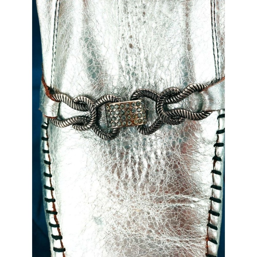 Aurelio Garcia Fiesso Square Toe Silver FI-8068 Leather Dress Loafers Men's 13 - Picture 4 of 12